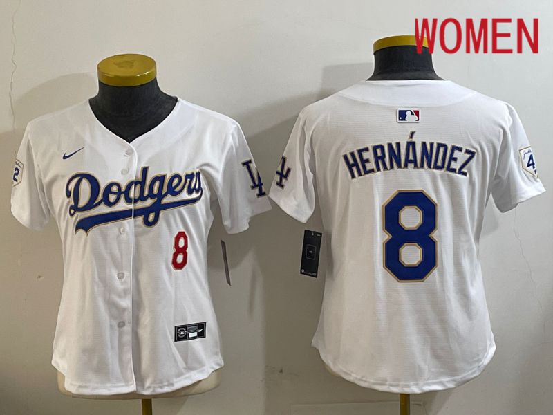 Women Los Angeles Dodgers #8 Hernandez White Game 2024 Nike MLB Jersey style 1029->women mlb jersey->Women Jersey